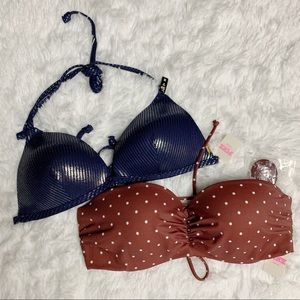 Pink Set of 2 swimwear tops navy blue & polka dots
